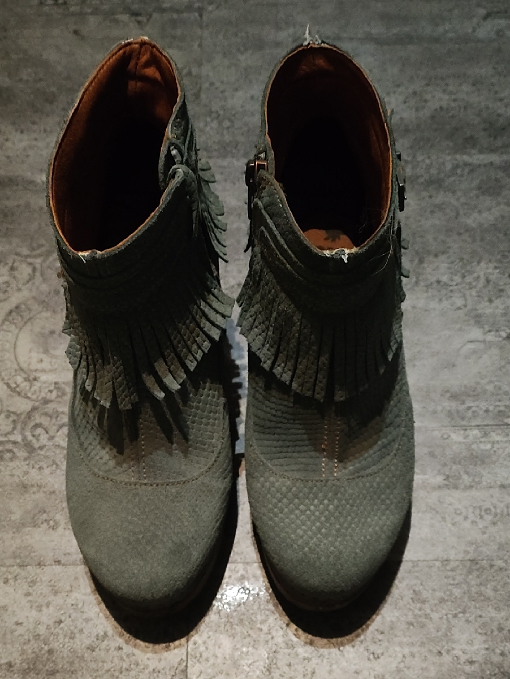Fringed Ankle Booties in Blue Suede-Look